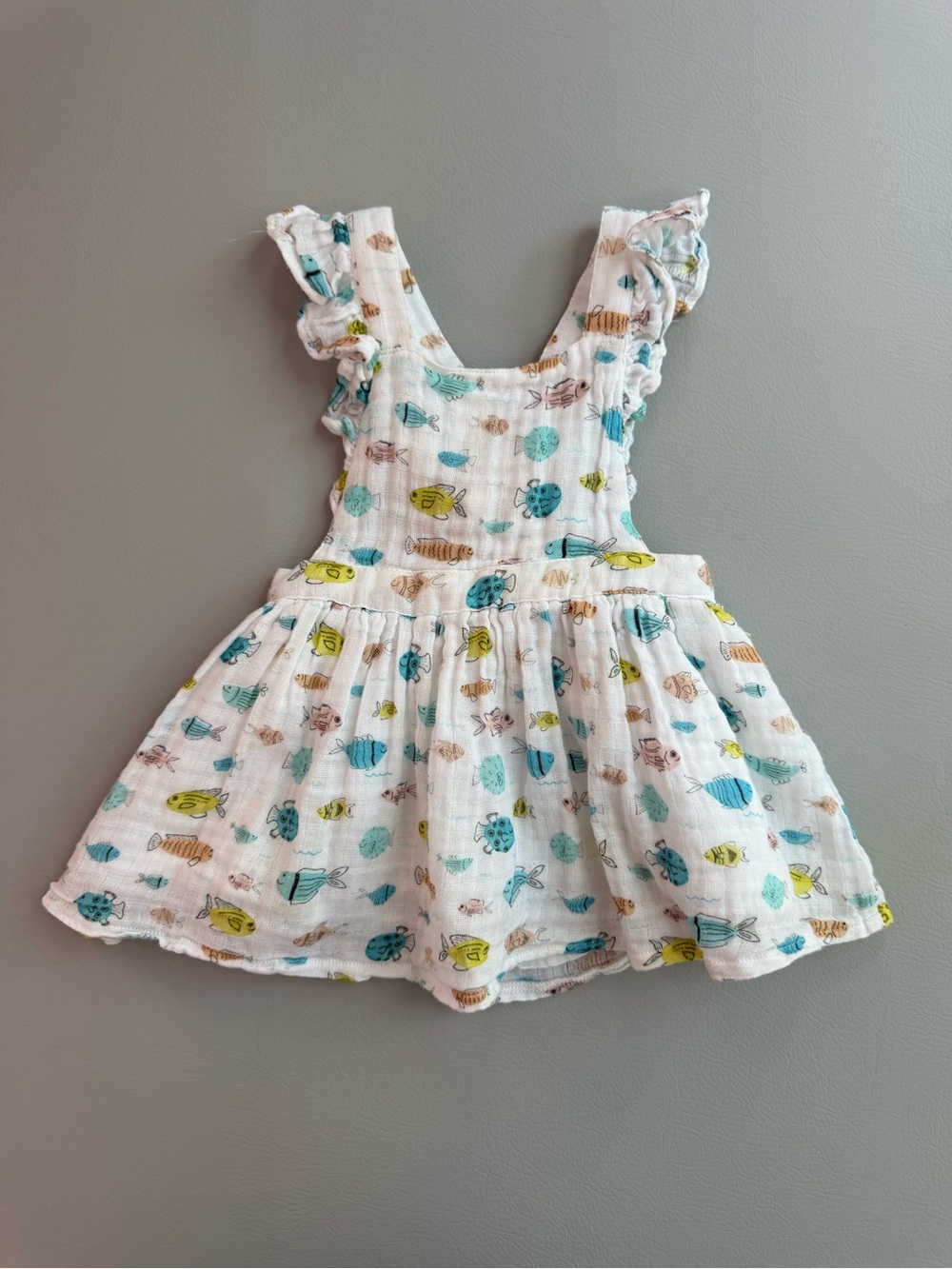 Nola Tawk Fish Gauze Muslin Pinefore Ruffle Dress size 12M to 2 Years Toddler